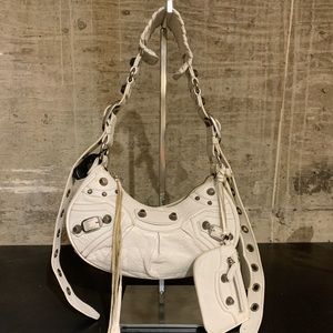BALENCIAGA Le Cagole White Leather Shoulder Bag
